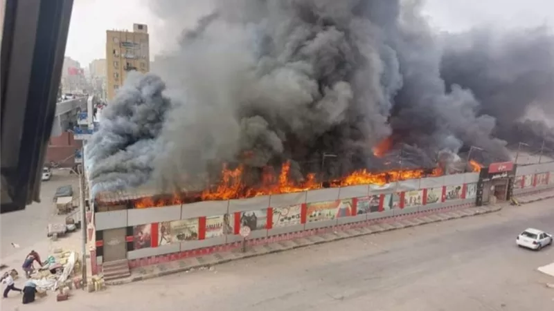 حريق مدمر فى معرض شباب بنى سويف