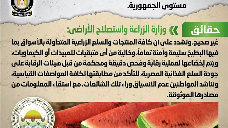 الحكومة تنفى انتشار بطيخ مسرطن بالأسواق على مستوى الجمهورية
