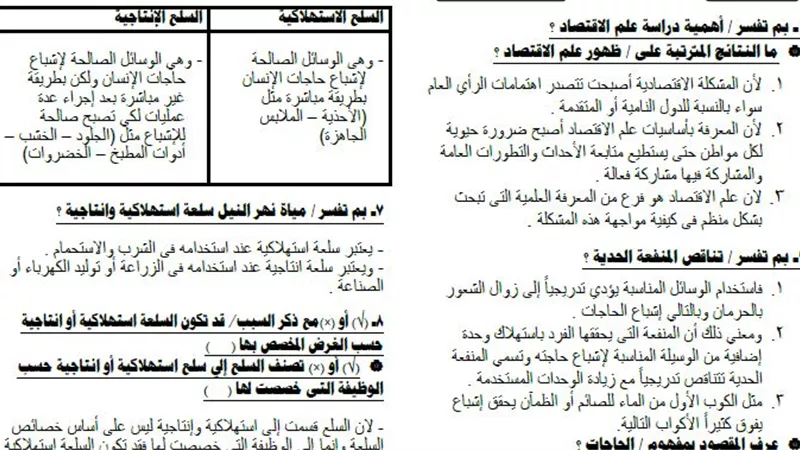 روشتة التفوق فى ليلة الامتحان لمادة الاقتصاد للثانوية العامة 2019