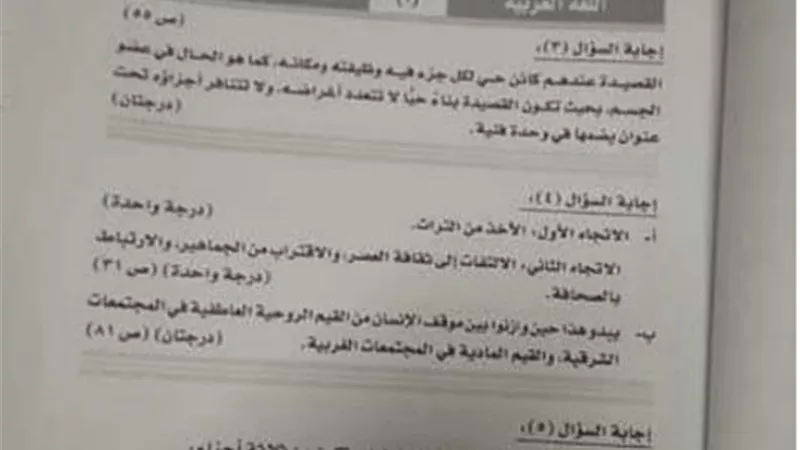 ننشر نموذج الإجابة الرسمى فى امتحان اللغة العربية للثانوية العامة 2019