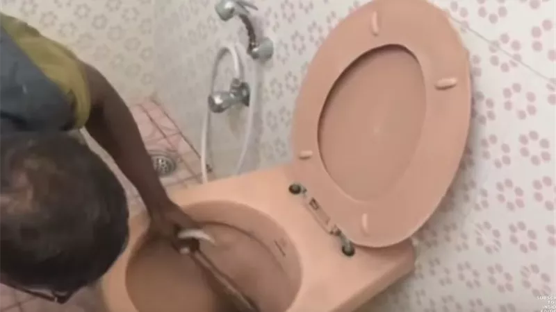 بالفيديو.. اثناء تنظيف اسنانه.. يعثر على ثعبان في مرحاض منزله