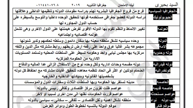 أهم الأسئلة المتوقعة فى الجغرافيا وإجابتها لطلاب الثانوية العامة 2019 قبل ليلة الامتحان