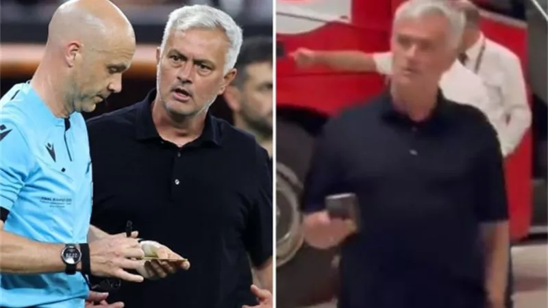 مورينيو مهدد بالايقاف بعد هجومه علي حكم نهائي الدوري الأوروبي