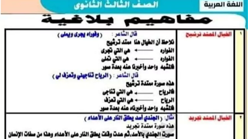 ملخص البلاغة للثانوية العامة 2023 في 4 ورقات