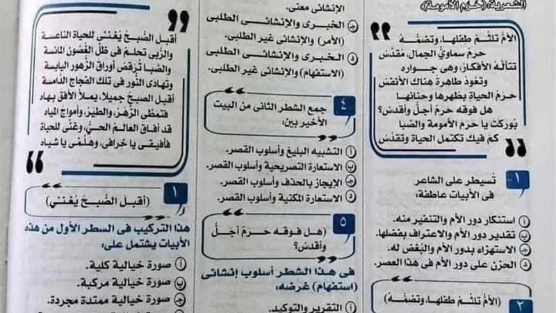 12 نموذجا وإجابتهم فى البلاغة للثانوية العامة من ملحق الجمهورية