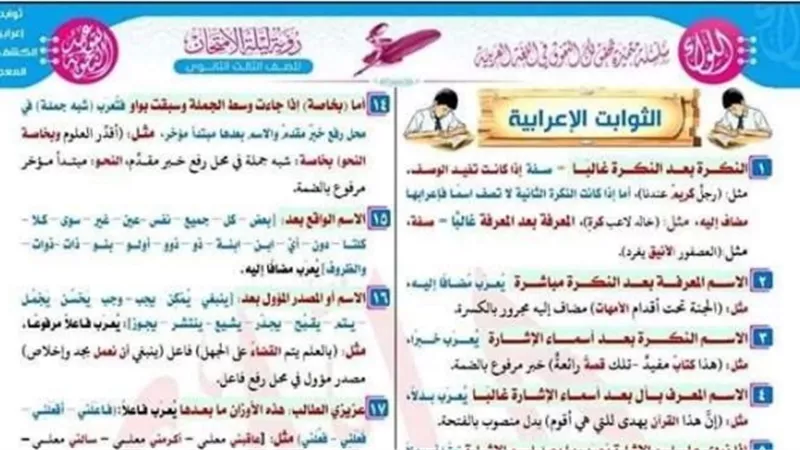 ليلة الامتحان للثانويةالعامة..الثوابت الإعرابية والكشف في المعجم