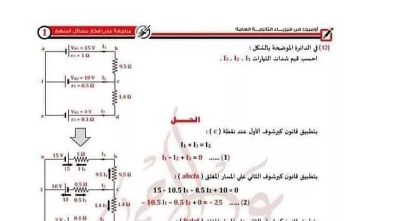 جميع أفكار مسائل منهج الفيزياء فى 7 ورقات للثانوية العامة
