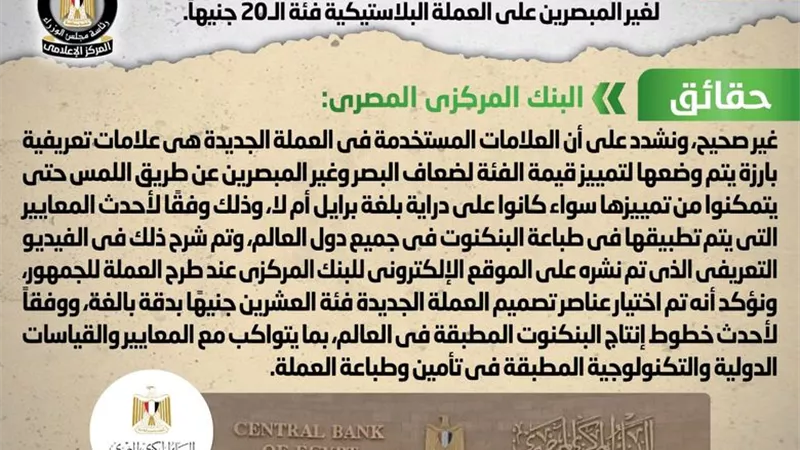 الحكومة تنفي وجود أخطاء في طباعة فئة العشرين جنيه