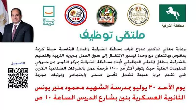 الأحد..إنطلاق فعاليات ملتقي توظيف الشباب بمدرسة الشهيد محمود