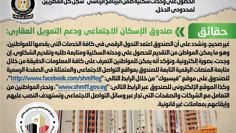 الحكومة تنفي تعاقدالإسكان مع شركات وسيطة لبيع وحدات سكن كل المصريين