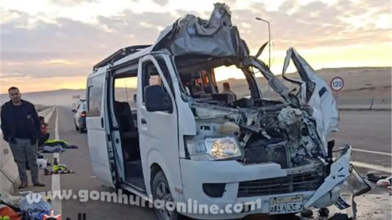 إصابة ١٣ عاملا في تصادم ميكروباصين بالسخنة