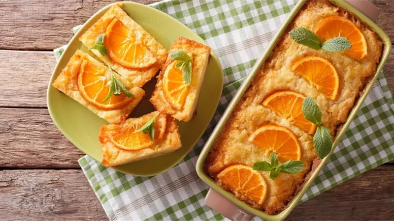 كيكة السميد بالبرتقال واللوز