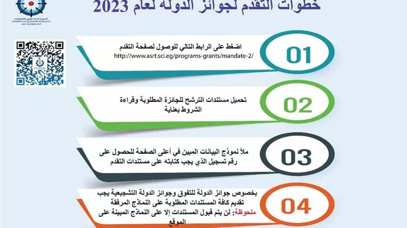 البحث العلمي تعلن عن فتح باب التقدم لجوائز الدولة 2023