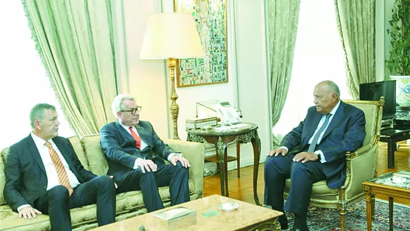 سامح شكرى خلال استقبال وينسلاند المنسق الدولى للسلام ولازارينى مفوض الأونروا: دعم كامل من القاهرة لضمان وصول مواد الإغاثة لأهالى قطاع غزة