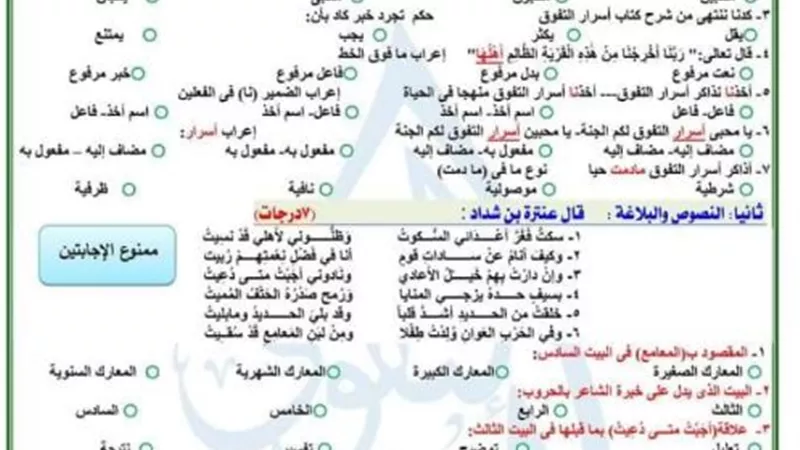 بالإجابة.. 4 امتحانات لغة عربية في منهج اكتوبر للصف الاول الثانوي