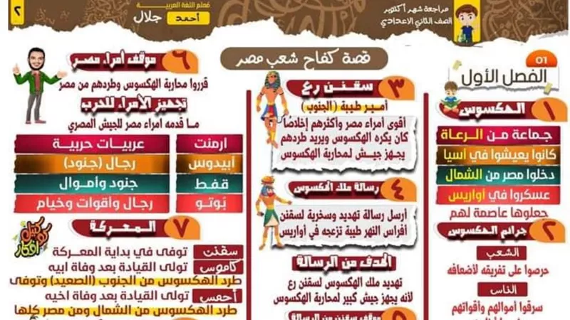 مراجعة شهر اكتوبر فى اللغة العربية للصف الثاني الاعدادي