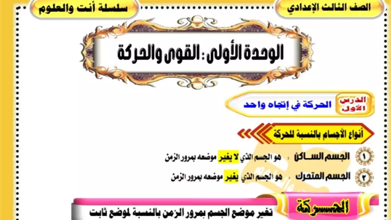 ملخص لجميع القوانين الهامة في العلوم للصف الثالث الاعدادي