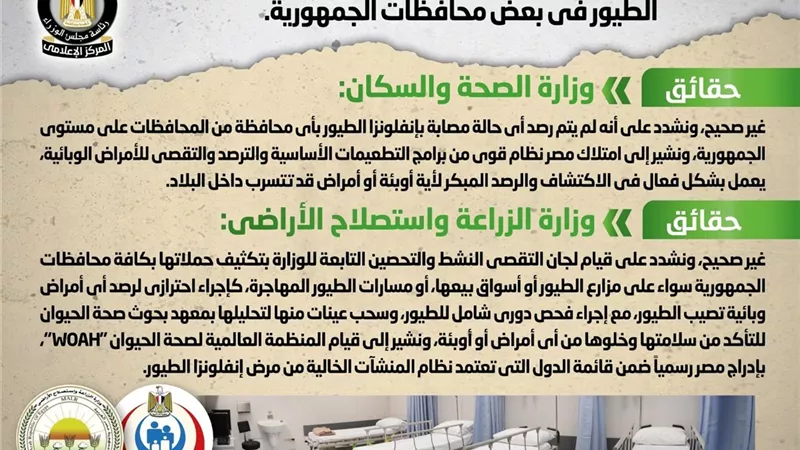 الحكومة تنفى ظهور حالات بشرية مصابة بسلالة جديدة من أنفلونزا الطيور