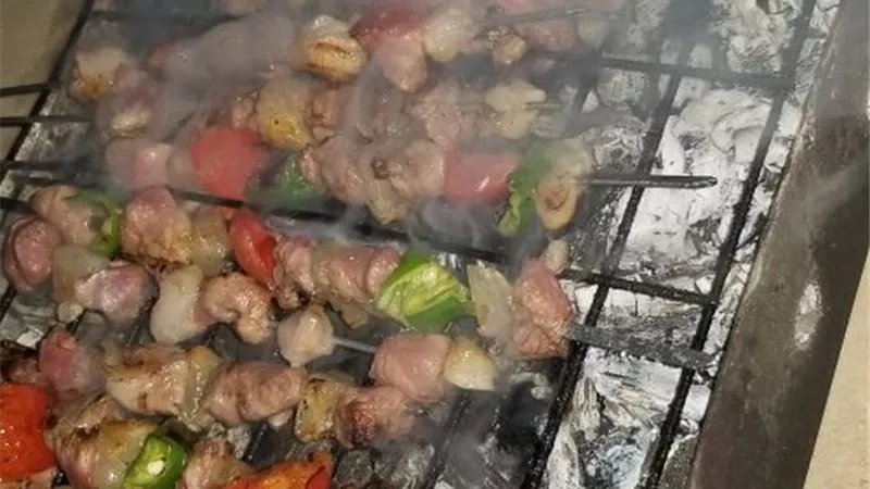 أسياخ اللحم المشوية على الفحم