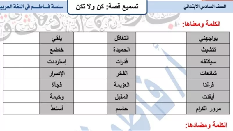 مراجعة على جميع دروس اللغة العربية للصف السادس الابتدائي