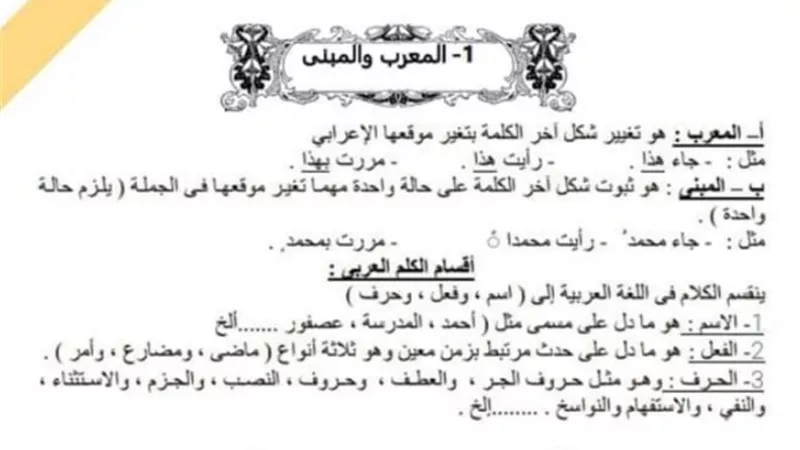 افضل ملزمة لتلخيص النحو للصف الثاني الاعدادي.. ترم اول