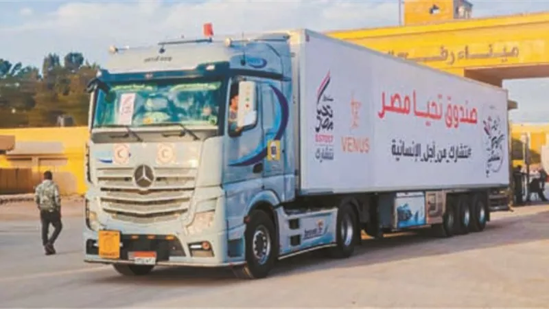 وصول قافلة المساعدات الإنسانية الشاملة من صندوق تحيا مصر إلي غزة