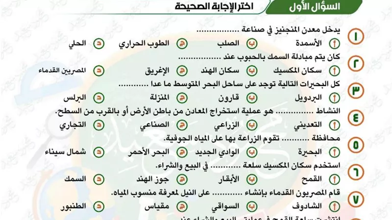 250 سؤالا واجابتهم فى الدراسات الاجتماعية لخامسة ابتدائي