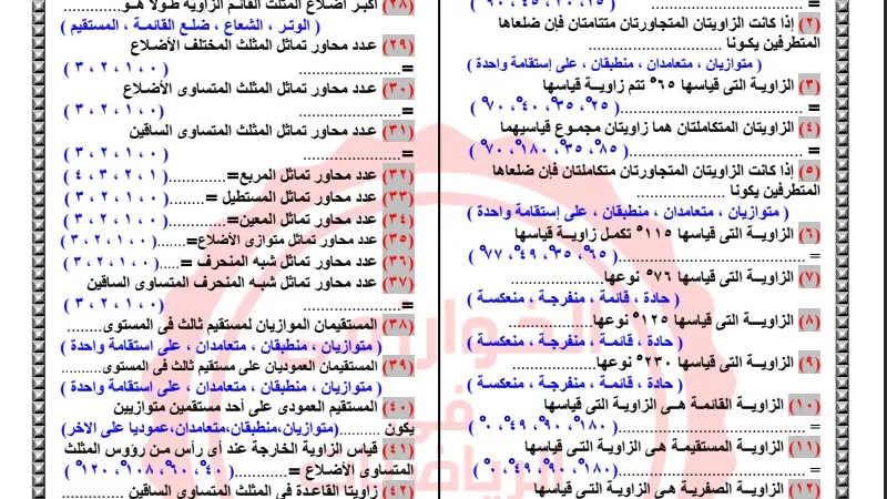 تحميل مراجعة الخوارزمي في الهندسة لـ3 إعدادي الترم الأول