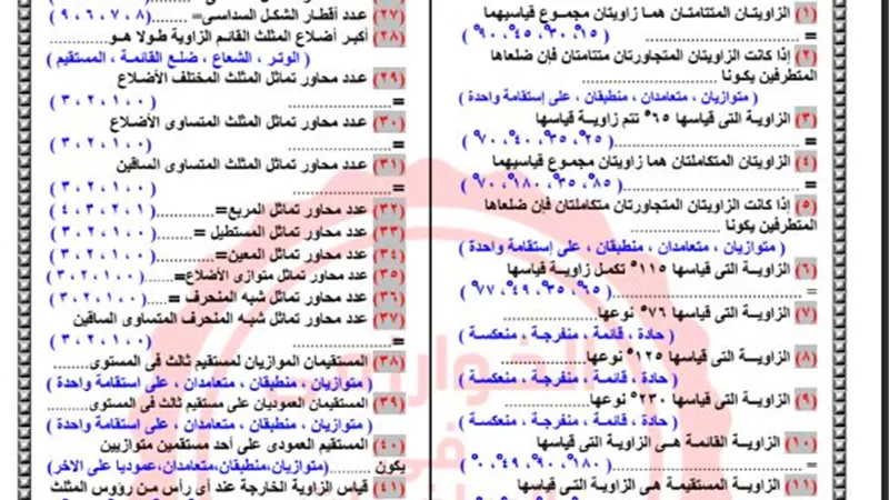 مراجعة الخوارزمي في الهندسة للصف الثالث الاعدادي الترم الأول