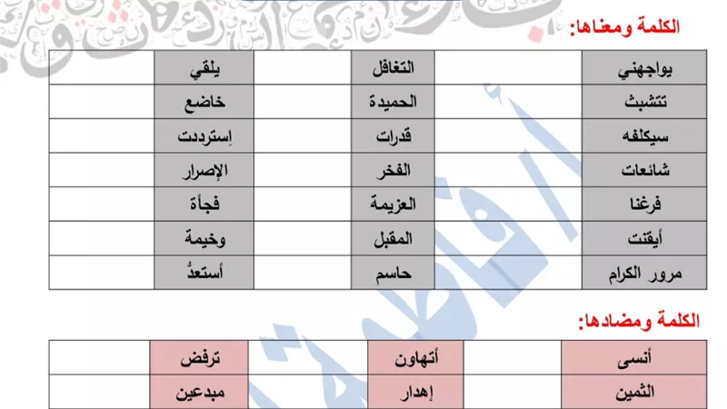 مراجعة شاملة على منهج اللغة العربية للصف السادس الابتدائي ترم أول